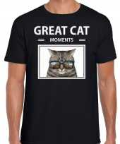 Grijze katten t-shirt dieren foto great cat moments zwart heren beeldje kopen