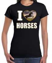 I love horses t-shirt dieren foto een zwart paard zwart dames beeldje kopen