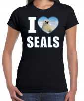 I love seals t-shirt dieren foto een zeehond zwart dames beeldje kopen