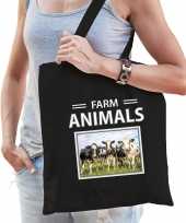 Koe tasje zwart volwassenen kinderen farm animals kado boodschappen tas beeldje kopen