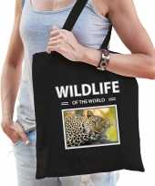 Luipaard tasje zwart volwassenen kinderen wildlife of the world kado boodschappen tas beeldje kopen