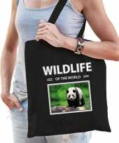 Panda tasje zwart volwassenen kinderen wildlife of the world kado boodschappen tas beeldje kopen 10265463