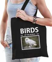 Sneeuwuil tasje zwart volwassenen kinderen birds of the world kado boodschappen tas beeldje kopen