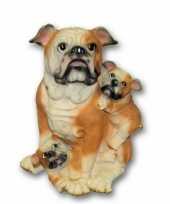 Stenen bulldog puppies zittend beeldje kopen