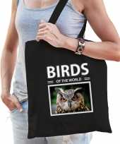 Uil tasje zwart volwassenen kinderen birds of the world kado boodschappen tas beeldje kopen