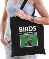 Velduil tasje zwart volwassenen kinderen birds of the world kado boodschappen tas beeldje kopen