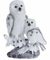 Witte uil kindje boomstam beeldje decoratie type kopen 10138233