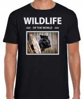 Zwarte panter t shirt dieren foto wildlife of the world zwart heren beeldje kopen